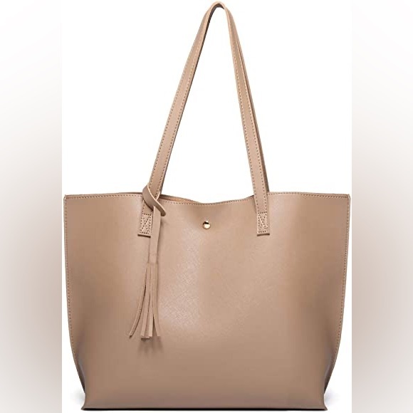 SAND SOFT FAUX LEATHER TOTE SHOULDER BAG - Picture 2 of 6